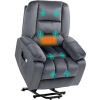 Homcom Power Lift Recliner Chair With Vibration Massage 135° Recline Velvet Grey
