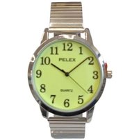 Pelex Silver Case Night Glow Dial Quartz Watch - Silver Bracelet