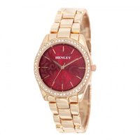 Henley Etched Patterned Red Dial Rose Gold-tone Bracelet Ladies Watch