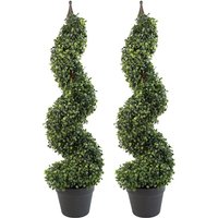 Leaf Artificial Boxwood Tower Trees Topiary Spiral 90cm (3ft) Pair