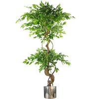 Leaf 150cm Twisted Trunk Artificial Japanese Fruticosa Ficus Tree - Silver Planter