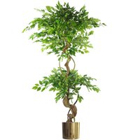 Leaf 150cm Twisted Trunk Artificial Japanese Fruticosa Ficus Tree - Gold Planter