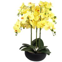 Leaf Artificial Yellow Orchid Plant - 60cm Black Ceramic Planter