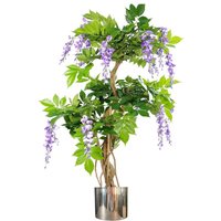 Leaf 110cm Artificial Purple Wisteria Tree With Silver Metal Planter