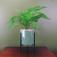 40cm Artificial Fern Plant With Ceramic Planter & Stand - Black