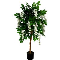 Leaf 130cm Luxury Artificial Wisteria Tree - White Blooms