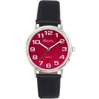 Ravel Red Dial Black Leather Strap Watch
