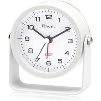 White Metal Bedside Alarm Clock - Round Analogue Display With Integrated Stand