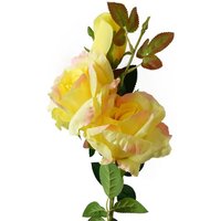 Leaf 80cm Artificial Yellow Rose Stem - 3 Blooms