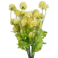 Leaf Yellow Dahlia Pompom Artificial Flower Stems - Pack Of 6 X 50cm