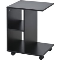 Homcom C-shape Side Table With 2 Shelves & 4 Wheels - Melamine Coated