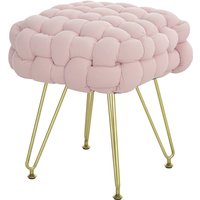 Homcom Velvet Footstool With Steel Legs - Cross-woven Design For Living Room