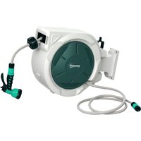 Outsunny Retractable Garden Hose Reel Wall Mounted 20m With 180° Swivel - Light Grey