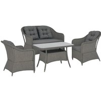 Outsunny Rattan Garden Furniture Set, 4 Piece Sofa & Coffee Table With Cushions