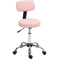 Homcom Faux Leather Rolling Stool With Backrest - 360° Swivel, 5 Wheels