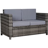 Outsunny Rattan 2-seat Sofa Loveseat - Grey, Garden Furniture, Steel Frame, Water-resistant Cushions