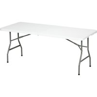 Outsunny Hdpe Folding Garden Table, Patio Table With Steel Frame - White