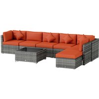 Outsunny Rattan Sofa Set 8 Piece Outdoor Garden Furniture With Footstool & Table - Orange