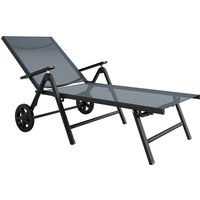 Outsunny Folding Sun Lounger With Wheels, 5-position Adjustable Texteline Mesh Recliner - Grey