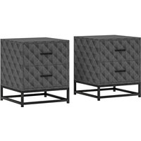 Homcom Diamond Veneer Bedside Tables Set Of 2 - Black Steel Frame