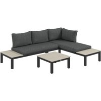 Outsunny Aluminium 3pc Garden Sectional Sofa Set With Side Table - Seats 3