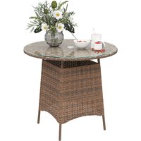 Outsunny Rattan Coffee Table With Umbrella Hole - Uv-resistant Frame, Tempered Glass Top