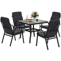 Outsunny Steel Patio Dining Set With Tempered Glass Table & Umbrella Hole (φ38 Mm)