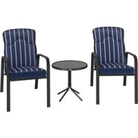 Outsunny 3-piece Recliner Garden Set - Blue, 5-position Adjustable Chairs With Tempered Glass Table