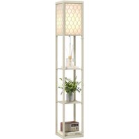 Homcom Modern Floor Lamp With 3 Shelves Fabric Lampshade White