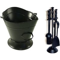 Fireplace Tool Set With Log Bucket - Black