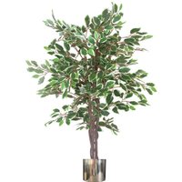 Leaf 130cm Realistic White Edge Ficus Artificial Plant Tree - Silver Metal Planter