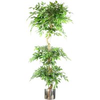 Leaf 180cm Artificial Twisted Trunk Fruticosa Ficus Tree Triple Ball Topiary 1984 Leaves Silver Metal Planter