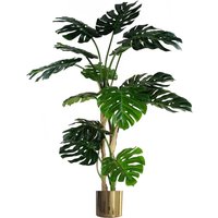 Leaf 150cm (5ft) Artificial Monstera Plant With Gold Metal Planter - Black Pot