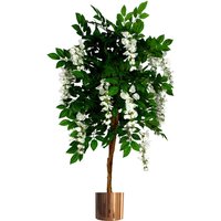 Leaf Artificial Wisteria Tree 130cm White Flowers - Copper Metal Planter