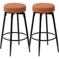 Homcom Faux Leather Swivel Bar Stools Set Of 2 With Footrest, 8cm Thick Cushion, White Stitching