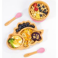 Vinsani Bamboo Dinosaur Plate, Bowl & Spoon Set - Pink