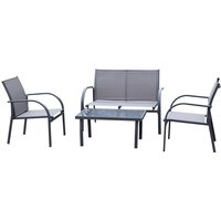 Outsunny 4-piece Grey Dining Set With Loveseat, 2 Chairs & Glass Top Table For Garden