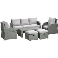 Outsunny 7-seater Rattan Garden Furniture Set With Recliners - Grey