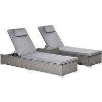 Outsunny 3-piece Rattan Lounge Set With 5-position Reclining Chairs And Side Table - Grey