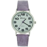 Ravel Purple Leather Strap Big Dial Watch - Unisex Classic Elegance