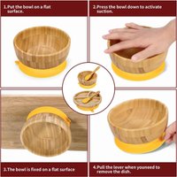 Vinsani Bamboo Suction Bowl, Round Plate & Spoon Set - Yellow