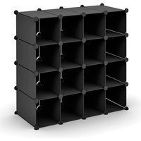 Vinsani Interlocking 16 Cube Shoe Organiser Rack With Back Panels - Black, Holds 16 Pairs