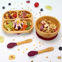 Vinsani Bamboo Dinnerware Set - Square Plate, Bowl & Spoon - Red