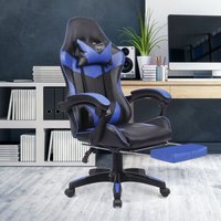Blue Leather Recliner Office Gaming Chair With Footrest