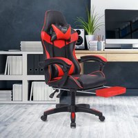 Premium Red Leather Ergonomic Recliner Office Gaming Chair With Footrest