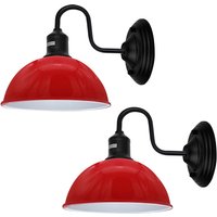 Modern Industrial Red Swan Neck Metal Arm E27 Wall Light Set (2 Pack)