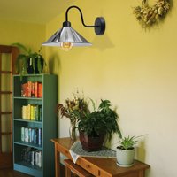 Metal Wall Sconce Swan Neck Cone Shade E27 Base - Black