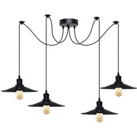 Adjustable Metal Cone Pendant Light Fitting With 4 Heads - Black
