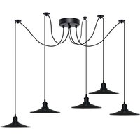 Black Vintage 5 Head Cone Pendant Light Fitting - Adjustable Cord Hanging Fixture