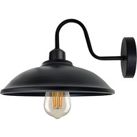 Black Metal Vintage Wall Light Fixture, E27 Base Socket Swan Neck Hemisphere Shade